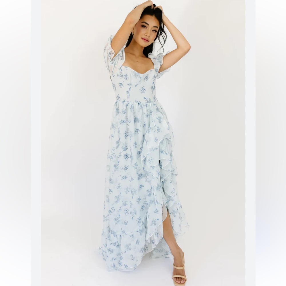 Tara Blue and White Floral high low maxi dress